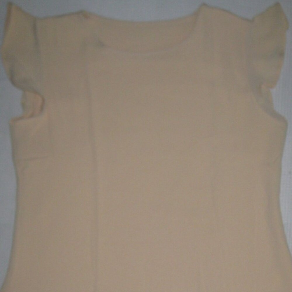 Lined Blouse Single Tier Dressy Casual Plain Front Short Flutter Sleeve Cream XL